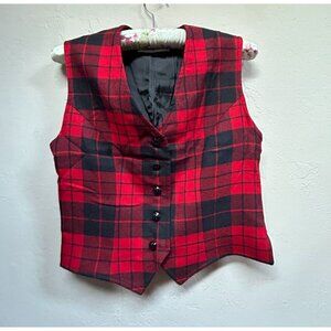 Jeannette Miner Paris Women's Button Down Red Tartan Plaid Wool Vest Size 42